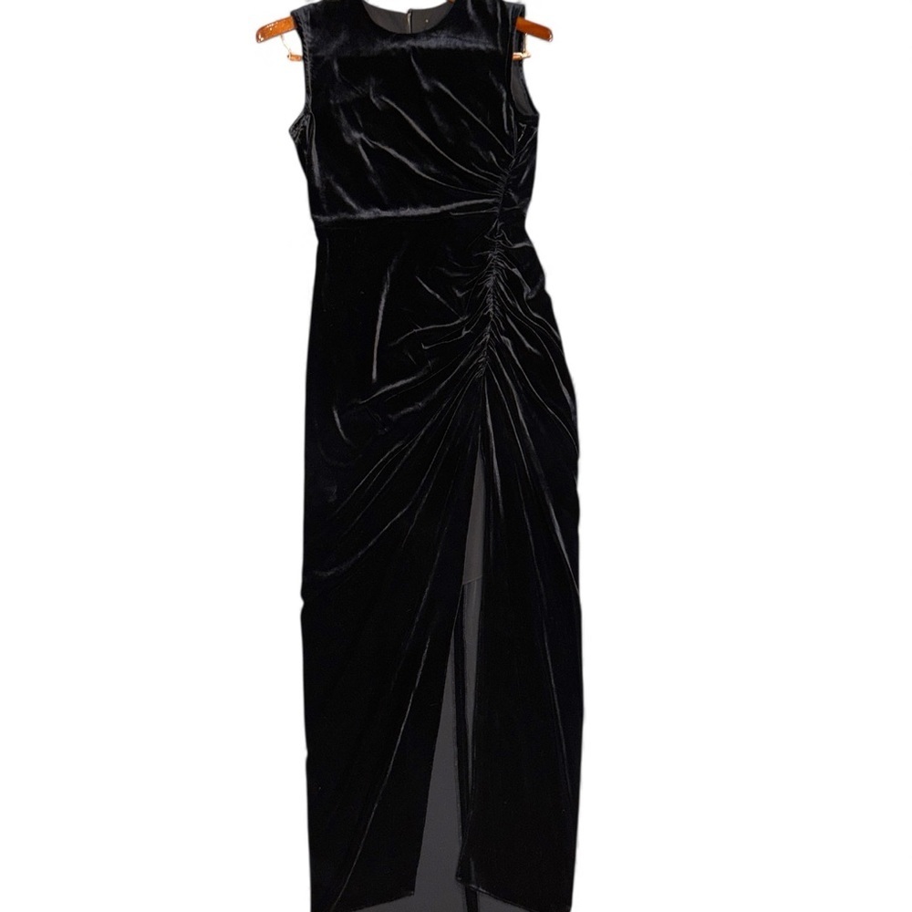Veronica Beard silk velvet Elegant Black ruched Maxi sleeveless Dress romantic - Picture 14 of 15